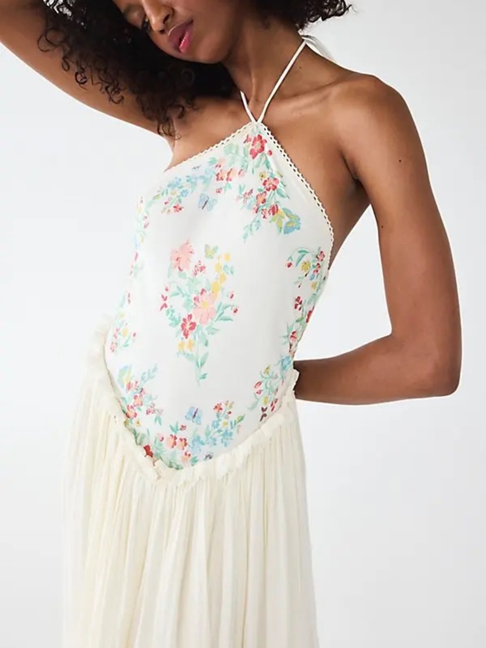 Free People Ivory Floral Strapless Maxi Dress